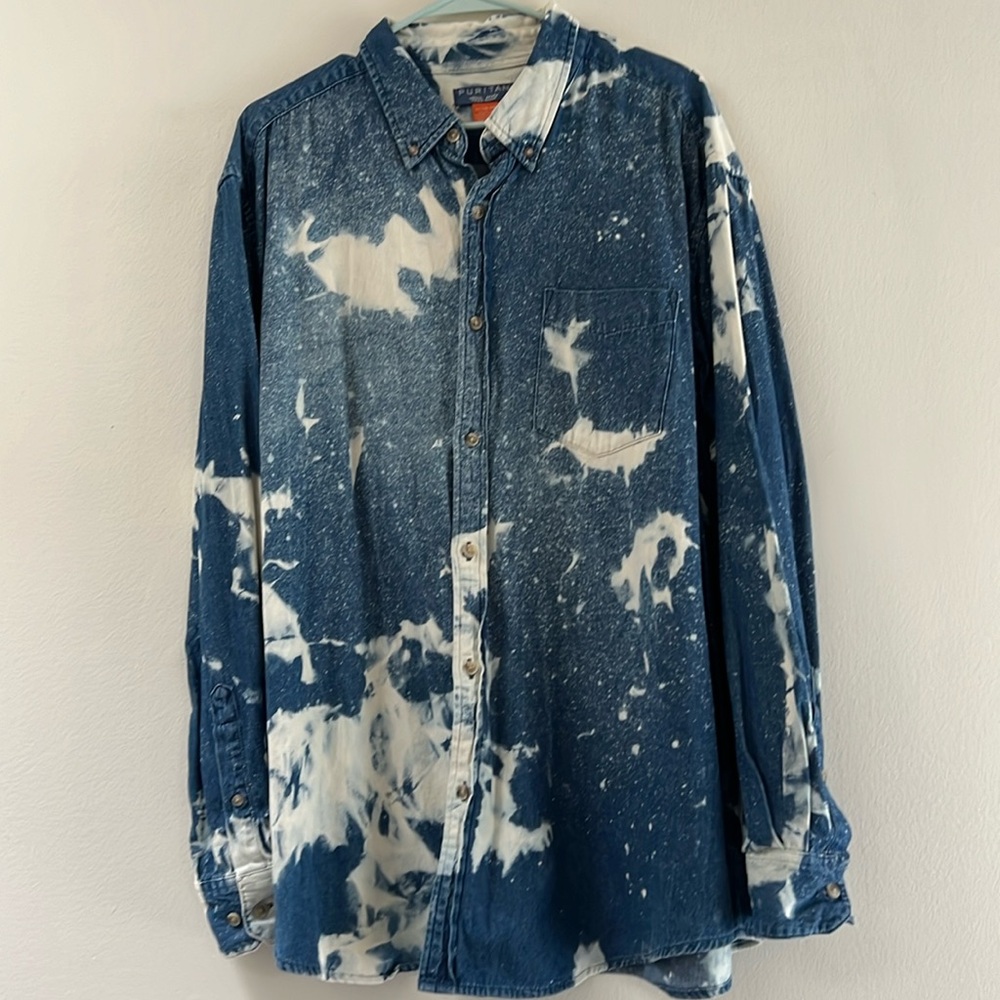 Oversized bleach splatter jean shacket